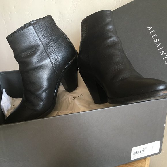 AllSaints Black Leather Ankle Boot - sz 37 - Picture 1 of 7